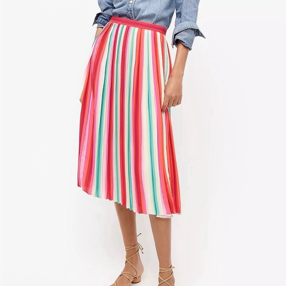 NWT J Crew Sunburst pleated skirt in watermelon stripe Size 6